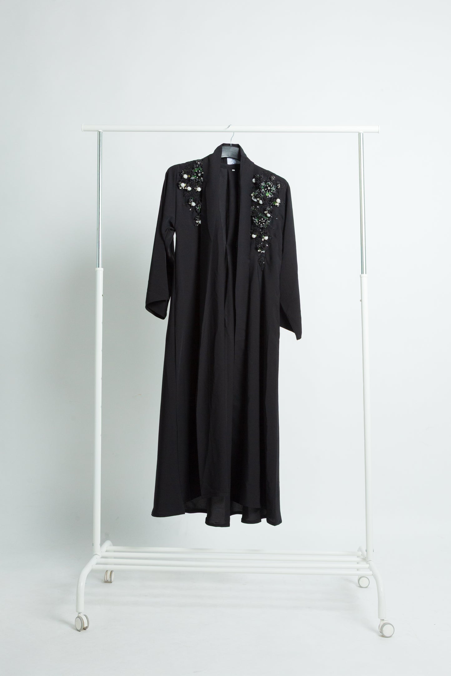 Black Abaya with Elegant Floral Embroidery on the Shoulders