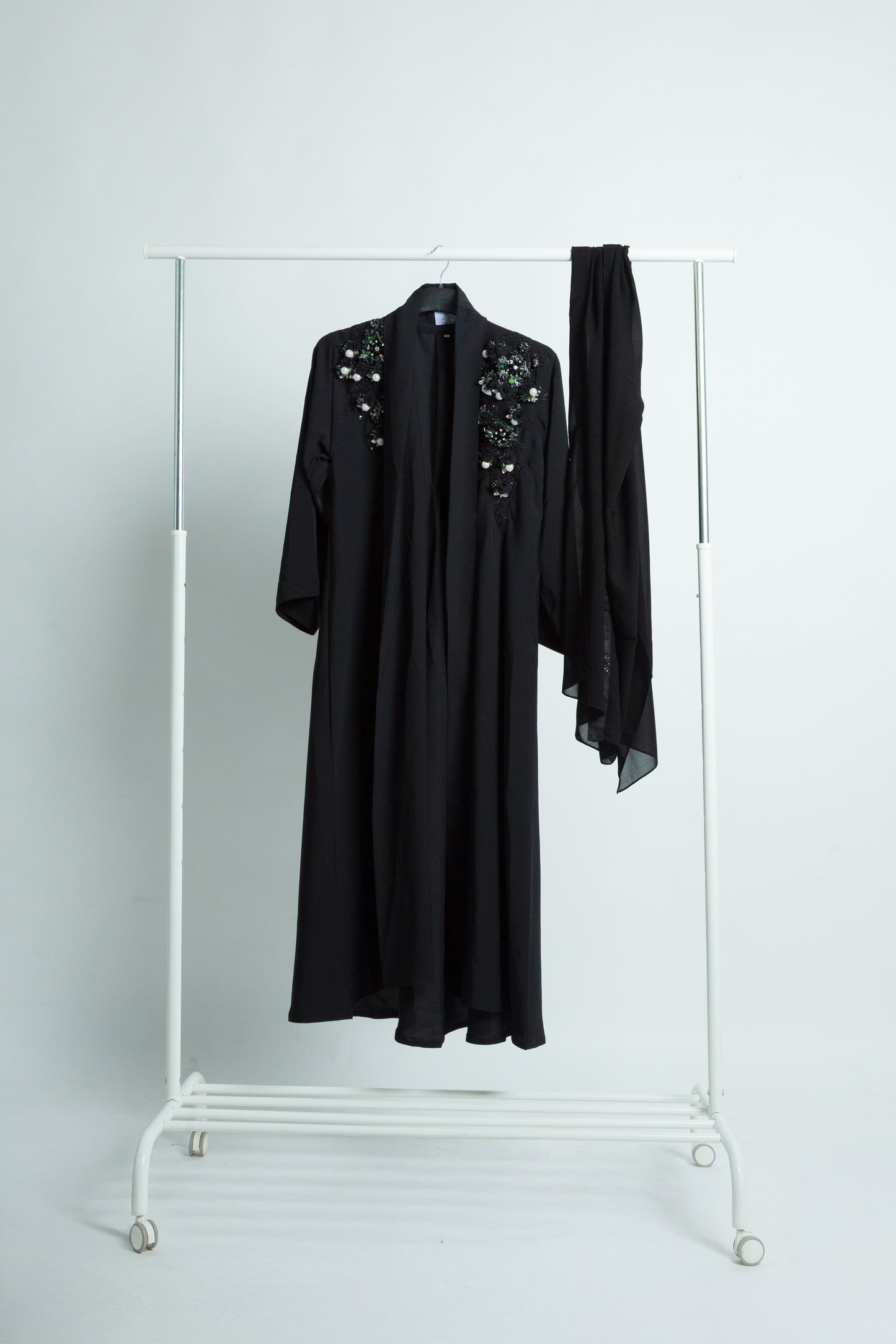 Black Abaya with Elegant Floral Embroidery on the Shoulders