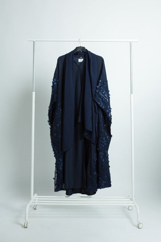 Navy Blue "Mishlah" Abaya with Elegant Shoulder Embroidery