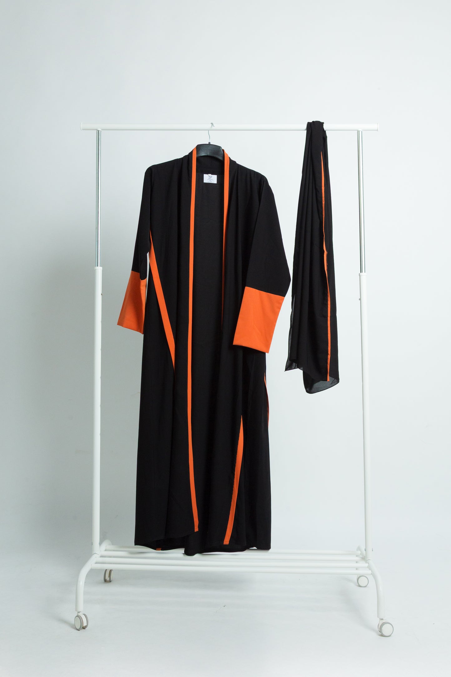🧡 Classic Abaya with Striking Orange Accents